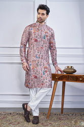 Pink Cotton Animal Motif Print Kurta Pajama